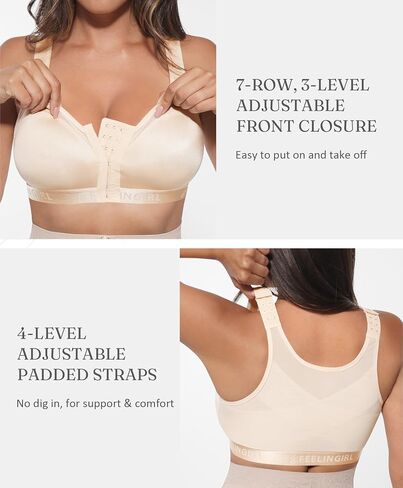 FeelinGirl Front Closure Post Surgery Compression Bra with Adjustable Straps Wireless Breast Augmentation Post Op Bras in Saudi Arabia