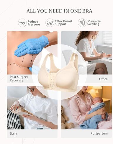FeelinGirl Front Closure Post Surgery Compression Bra with Adjustable Straps Wireless Breast Augmentation Post Op Bras in Saudi Arabia