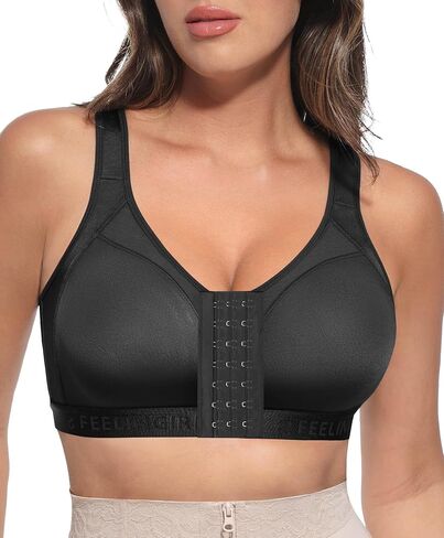 FeelinGirl Front Closure Post Surgery Compression Bra with Adjustable Straps Wireless Breast Augmentation Post Op Bras in Saudi Arabia