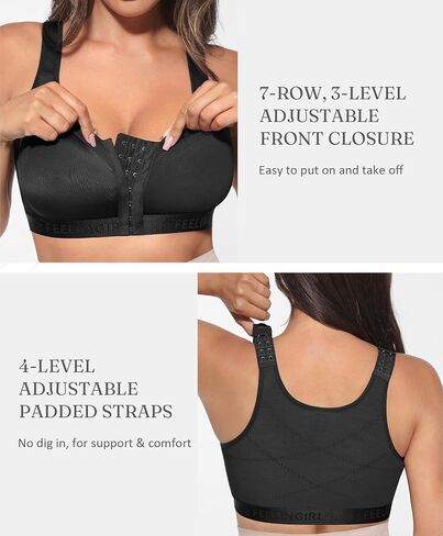 FeelinGirl Front Closure Post Surgery Compression Bra with Adjustable Straps Wireless Breast Augmentation Post Op Bras in Saudi Arabia