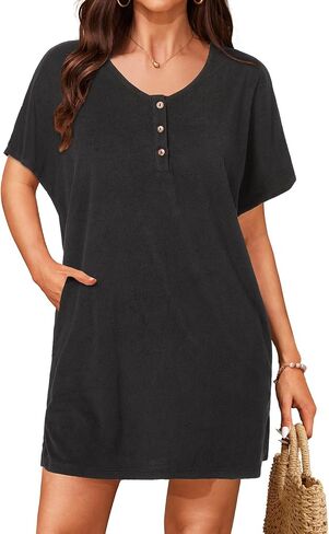 Pinup Fashion Women Women's Terry Cloth Swim تستر على الأكمام القصيرة مع جيوب in Saudi Arabia