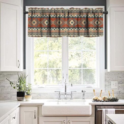 Aztec Vintage Valance Stertains Navajo Tribe Abstract Encetric Arc Types Windows Windows for Bedroom Bedich Kitch Room Office 54x18inch in Kuwait