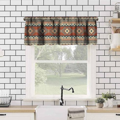 Aztec Vintage Valance Stertains Navajo Tribe Abstract Encetric Arc Types Windows Windows for Bedroom Bedich Kitch Room Office 54x18inch in Kuwait