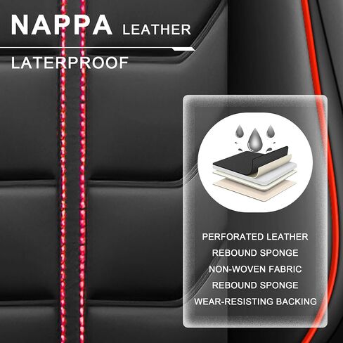 Car Seat Covers for Ford Fusion 2006-2020 Front Seat, Nappa Leather Vehicle Seat Protector, Stylish Waterproof Easy to Install, Breathable Auto Seat Cushion Cover.(Black&Red, Standard) in Saudi Arabia