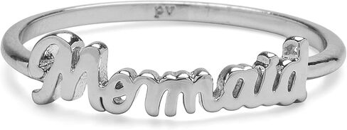 Pura Vida Silver-Plated Mermaid Script Stackable Ring - Brass Base, Rhodium Plating - Size 5-9 in Saudi Arabia