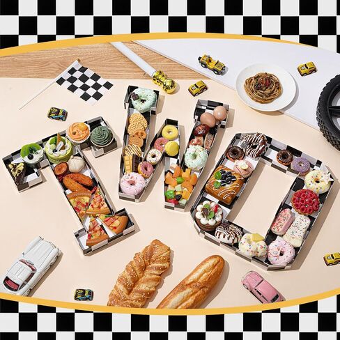 3 PCS 13.7 '' Race Car Cardboard Letters اثنين من زخارف عيد الميلاد السريعة لوحات charcuterie قابلة للملء للورق Mache بالأبيض والأسود صينية Mache Mache for Party Supplies in Saudi Arabia