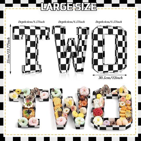3 PCS 13.7 '' Race Car Cardboard Letters اثنين من زخارف عيد الميلاد السريعة لوحات charcuterie قابلة للملء للورق Mache بالأبيض والأسود صينية Mache Mache for Party Supplies in Saudi Arabia