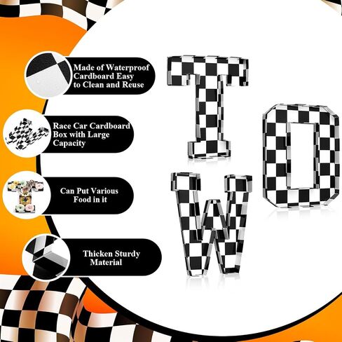 3 PCS 13.7 '' Race Car Cardboard Letters اثنين من زخارف عيد الميلاد السريعة لوحات charcuterie قابلة للملء للورق Mache بالأبيض والأسود صينية Mache Mache for Party Supplies in Saudi Arabia