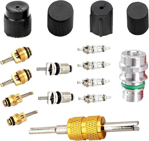 16 PCS Air Conditioning Valve Core Kit ، R12 R134A Valve Core High Side A/C Service Cap Set ، إكسسوارات إصلاح نظام التبريد ، لمعظم شاحنات السيارات (متعددة الألوان) in Saudi Arabia