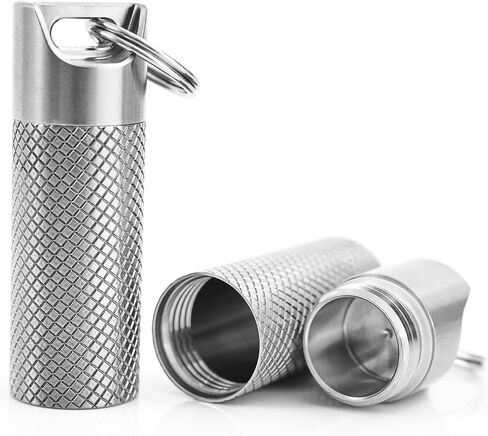 حامل حبوب منع الحمل من التيتانيوم المحمولة (2Pack) ، حاوية مفتاح حبوب منع الحاوية مقاومة للماء ، علبة حبوب صغيرة صغيرة للسفر ، حاوية صندوق حبوب منع الحمل ، زجاجات حبوب منع الحمل للتخييم في الهواء الطلق الجيب in Kuwait