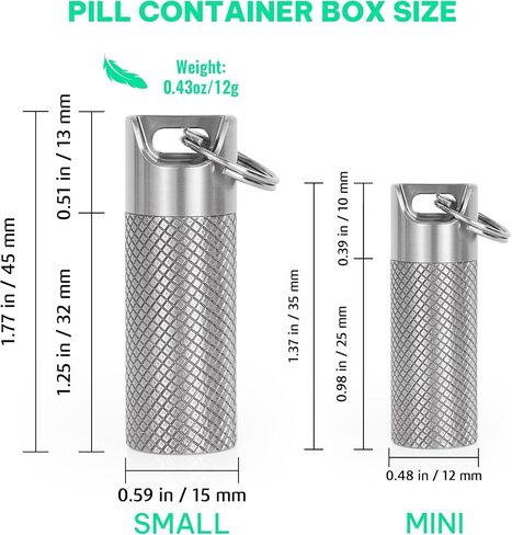 حامل حبوب منع الحمل من التيتانيوم المحمولة (2Pack) ، حاوية مفتاح حبوب منع الحاوية مقاومة للماء ، علبة حبوب صغيرة صغيرة للسفر ، حاوية صندوق حبوب منع الحمل ، زجاجات حبوب منع الحمل للتخييم في الهواء الطلق الجيب in Kuwait
