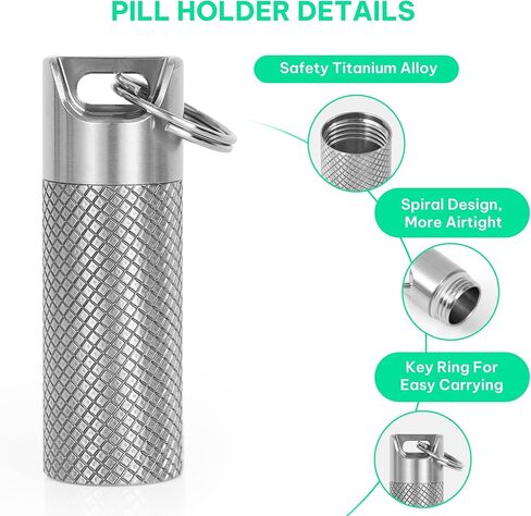 حامل حبوب منع الحمل من التيتانيوم المحمولة (2Pack) ، حاوية مفتاح حبوب منع الحاوية مقاومة للماء ، علبة حبوب صغيرة صغيرة للسفر ، حاوية صندوق حبوب منع الحمل ، زجاجات حبوب منع الحمل للتخييم في الهواء الطلق الجيب in Kuwait