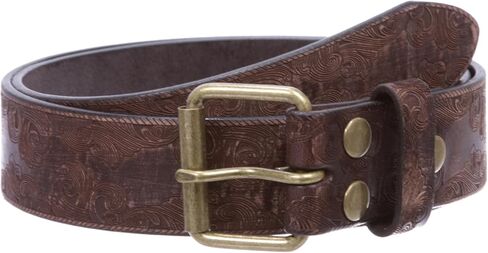 Snap On Soft Hand Floral Embossed Vintage Cowhide Full Grain Leather Casual Jean Belt in Saudi Arabia