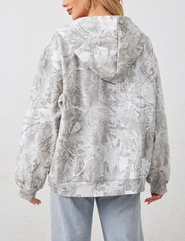 Women Oversized Camo Fleece Hoodies Full Zip Up Sweatshirt Casual Long Sleeve Jackets Trendy Fall Clothes With Pockets in Kuwait