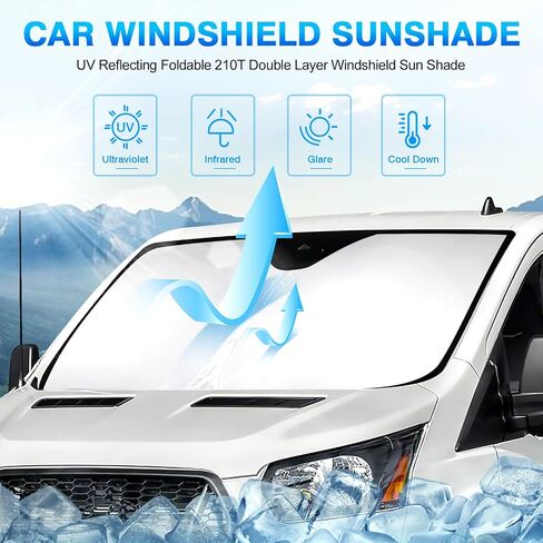 KUST مخصصة ملائمة الزجاج الأمامي الظل أشعة الشمس لعام 2024 2025 2026 فورد ترانزيت 350 Sunshade Window Sun Visor Collable Blocks UV Rays Keep Carer Career in Kuwait