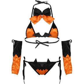 JanJean ملابس داخلية نسائية للهالوين، أزياء حفلات الهالوين، مجموعة ملابس داخلية بيكيني الشيطان، ملابس نوم برتقالية من النوع B، مقاس واحد in Kuwait