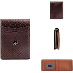 نحيف RFID LOURDE PU BIFOLD WALLET للرجال والنساء ، حامل بطاقة الحد الأدنى مع نافذة معرف وجيب نقدي (بني غامق) in Kuwait