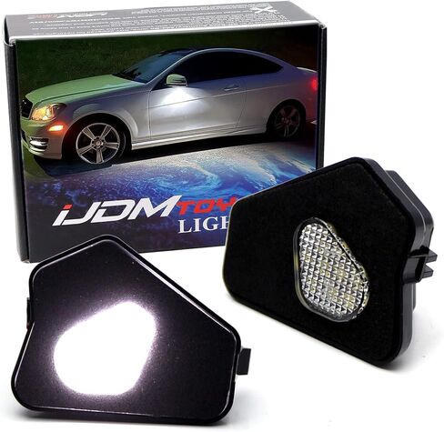 iJDMTOY White 18-SMD Full LED Under Mirror Puddle Lights Compatible With Mercedes W204 C-Class, W212 E-Class, W221 S-Class, C117 CLA-Class, C218 CLS-Class, etc (fit models w/o under mirror camera) in Saudi Arabia