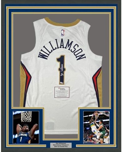 Framed Autographed/Signed Zion Williamson 33x42 New Orleans Pelicans White Swingman Nike Basketball Jersey Fanatics COA in Saudi Arabia