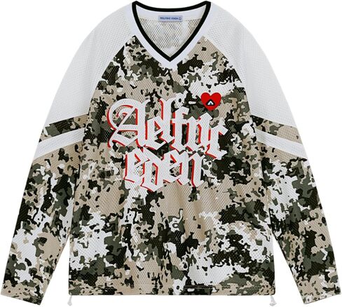 Aelfric Eden Mens Camouflage Patchwork Sweatshirt Oversized Long Sleeve Casual Y2k Streetwear Trendy Tops in Saudi Arabia
