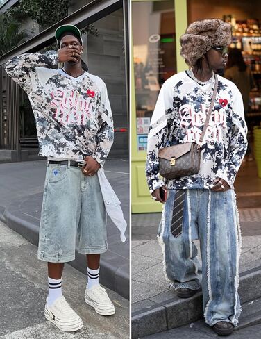 Aelfric Eden Mens Camouflage Patchwork Sweatshirt Oversized Long Sleeve Casual Y2k Streetwear Trendy Tops in Saudi Arabia