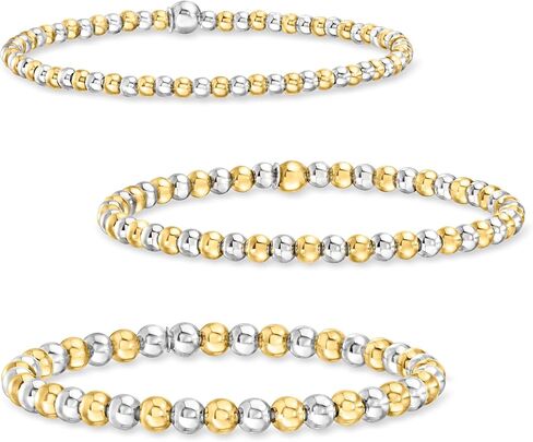 Pure Collection by Ross-Simons Italian Sterling Silver and 18kt Gold Vermeil Jewelry Set: 3 3-5mm Bead Stretch Bracelets in Saudi Arabia