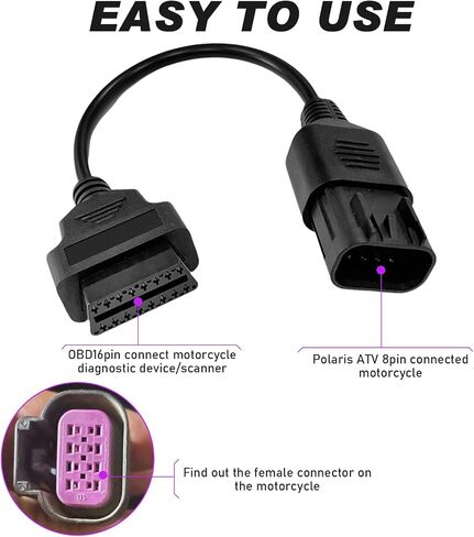 OBD2 Adapter Cable for Polaris 8 Pin to 16 Pin Female OBDII Connector, Fit for Polaris Slingshot, RZR, Ranger, General, Sportsman, ACE, ATV Motorcycle Diagnostic Tool, Work with OBD Code Reader in Saudi Arabia
