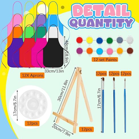 Ireer 12 Set Inspirational Pre Drawn Canvas for Painting Kit for Kids Sip and Paint Kit, 12 Printed Canvas 12 Easels 36 Brushes 12 Palettes 12 Apron for DIY Art Paint Back to School Party Birthday in Kuwait