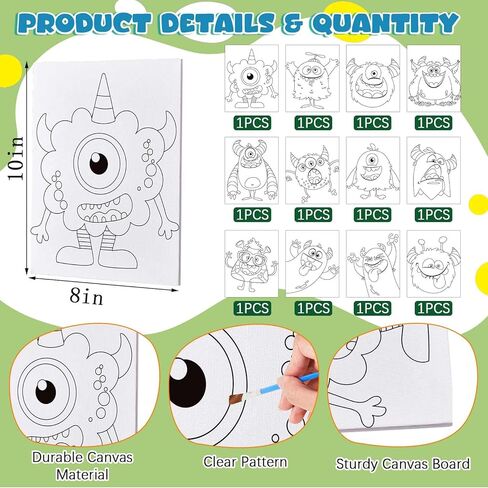 Ireer 12 Set Inspirational Pre Drawn Canvas for Painting Kit for Kids Sip and Paint Kit, 12 Printed Canvas 12 Easels 36 Brushes 12 Palettes 12 Apron for DIY Art Paint Back to School Party Birthday in Kuwait