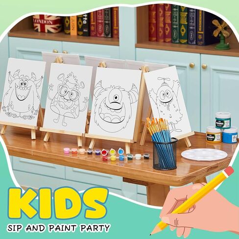 Ireer 12 Set Inspirational Pre Drawn Canvas for Painting Kit for Kids Sip and Paint Kit, 12 Printed Canvas 12 Easels 36 Brushes 12 Palettes 12 Apron for DIY Art Paint Back to School Party Birthday in Kuwait
