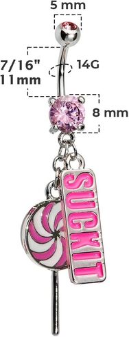 14G BELLY RING PINK CZ GEM 316L Surgical Steel Suck It Dangle Belly Button Rings Pink Lollipop Dangle Lext Sexy Bercings Jewelry 7/16 "(11mm) in Saudi Arabia