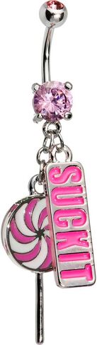 14G BELLY RING PINK CZ GEM 316L Surgical Steel Suck It Dangle Belly Button Rings Pink Lollipop Dangle Lext Sexy Bercings Jewelry 7/16 "(11mm) in Saudi Arabia