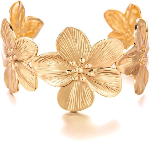 Vintage Flower Butterfly Bracelet Chunky Gold Cuff Bracelets for Women Wide Open Cuff Bangles Statement Bracelet Jewelry Hollow Wide Cuff Bracelet in Saudi Arabia