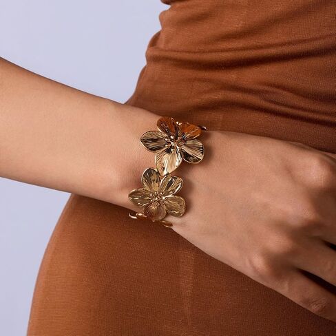 Vintage Flower Butterfly Bracelet Chunky Gold Cuff Bracelets for Women Wide Open Cuff Bangles Statement Bracelet Jewelry Hollow Wide Cuff Bracelet in Saudi Arabia