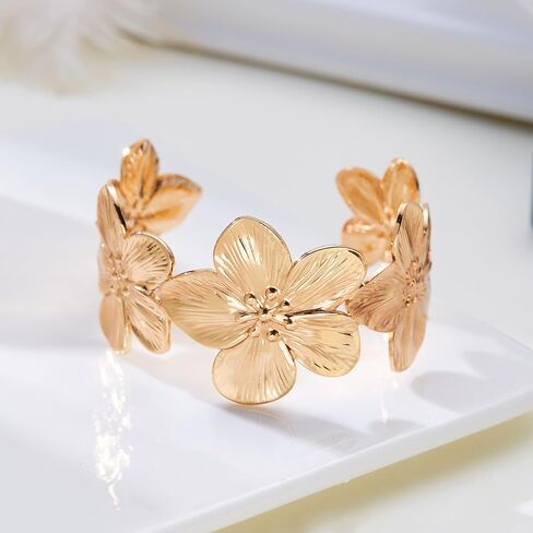 Vintage Flower Butterfly Bracelet Chunky Gold Cuff Bracelets for Women Wide Open Cuff Bangles Statement Bracelet Jewelry Hollow Wide Cuff Bracelet in Saudi Arabia
