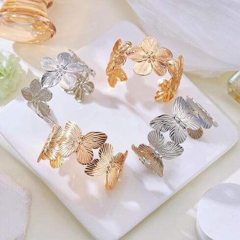 Vintage Flower Butterfly Bracelet Chunky Gold Cuff Bracelets for Women Wide Open Cuff Bangles Statement Bracelet Jewelry Hollow Wide Cuff Bracelet in Saudi Arabia