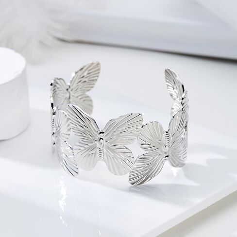 Vintage Flower Butterfly Bracelet Chunky Gold Cuff Bracelets for Women Wide Open Cuff Bangles Statement Bracelet Jewelry Hollow Wide Cuff Bracelet in Saudi Arabia