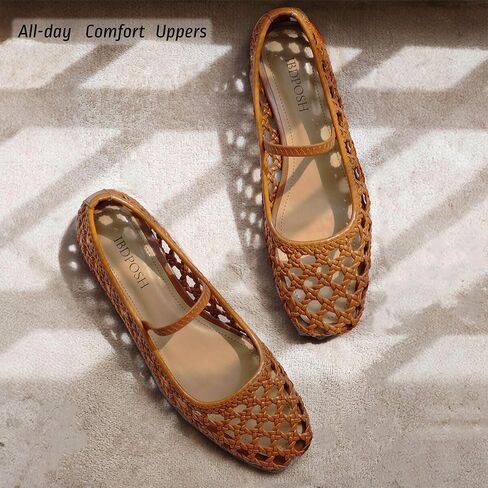 Woven Mesh Ballet Flats Shoes for Women with Elastic Strap Square Toe Breathable Slip On Flat Mary Janes Dress Casual Shoes in Saudi Arabia