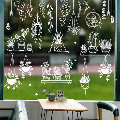JarThenaAMC 37Pcs Potted Plant Window Clings Spring Summer Window Stickers White Cactus Succulent Double-Sided Glass Decals for Home Classroom Office Party Decor, 9 Sheets in Saudi Arabia
