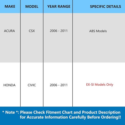 Jleo 512256 (زوج) محمل العجلات الخلفية وتجميع المحور لنماذج Honda Civic 2006-2011 Ex-Si فقط ، ل Acura CSX 2006-2011 ABS Hub Hub Contens in Saudi Arabia