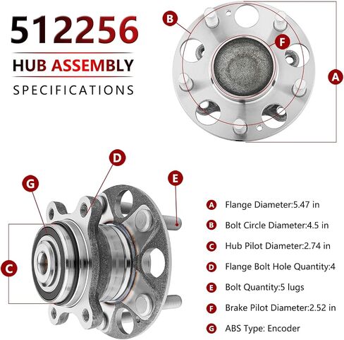 Jleo 512256 (زوج) محمل العجلات الخلفية وتجميع المحور لنماذج Honda Civic 2006-2011 Ex-Si فقط ، ل Acura CSX 2006-2011 ABS Hub Hub Contens in Saudi Arabia