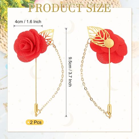 MECCANIXITY 2Pcs Flower Lapel Stick Brooch Pin with Gold Leaf Brooch Satin Tassel Chain Dangling Handmade Boutonnieres Pins for Suit Collar Wedding Party, Dark Yellow in Kuwait