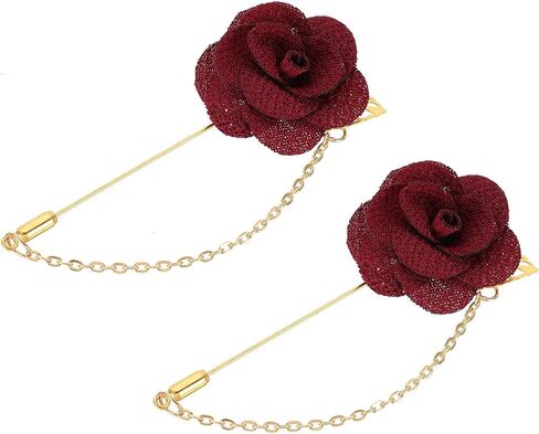 MECCANIXITY 2Pcs Flower Lapel Stick Brooch Pin with Gold Leaf Brooch Satin Tassel Chain Dangling Handmade Boutonnieres Pins for Suit Collar Wedding Party, Dark Yellow in Kuwait