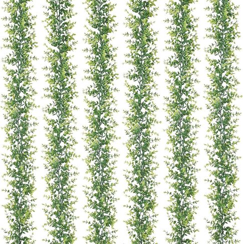 CQURE 6Pcs Faux Eucalyptus Garland, Artificial Eucalyptus Leaves Hanging Vines Table Greenery Garland for Wedding Backdrop Arch Wall Table Party Indoor Outdoor Decor in Saudi Arabia