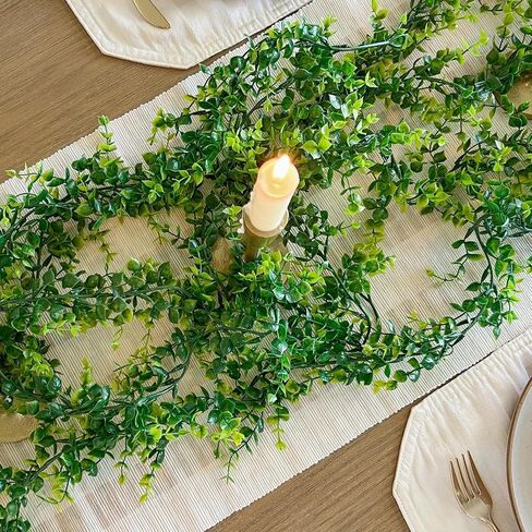 CQURE 6Pcs Faux Eucalyptus Garland, Artificial Eucalyptus Leaves Hanging Vines Table Greenery Garland for Wedding Backdrop Arch Wall Table Party Indoor Outdoor Decor in Saudi Arabia