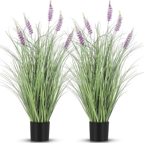 Jexine 2 Pieces Faux Plants Outdoor 3 ft Tall Artificial Lavender Plant Potted Artificial Lavender Faux Greenery Floor Flowers for Housewarming Gift House Garden Bathroom Lobby Outdoor in Saudi Arabia