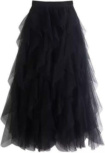 تنانير تول للنساء Midi Long Fairy Skirt Tutu A-Line Mesh Mesh Layered High Flastic Halloween Tarts in Saudi Arabia