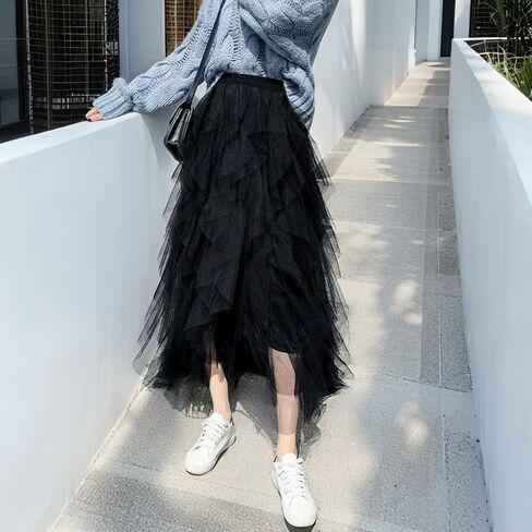 تنانير تول للنساء Midi Long Fairy Skirt Tutu A-Line Mesh Mesh Layered High Flastic Halloween Tarts in Saudi Arabia
