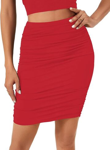 LYANER Women's Stretch High Waist Ruched Bodycon Pencil Club Short Mini Skirt in Saudi Arabia