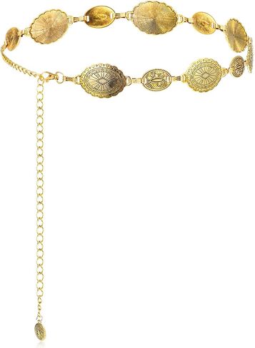 Western Metal Oval Concho Chain Belt for Women Cowgirl Boho Vintage Waist Belt for Western Dresses Jeans Pants Fashion Country Concert Outfit Gold Chain Hip Belts in Saudi Arabia